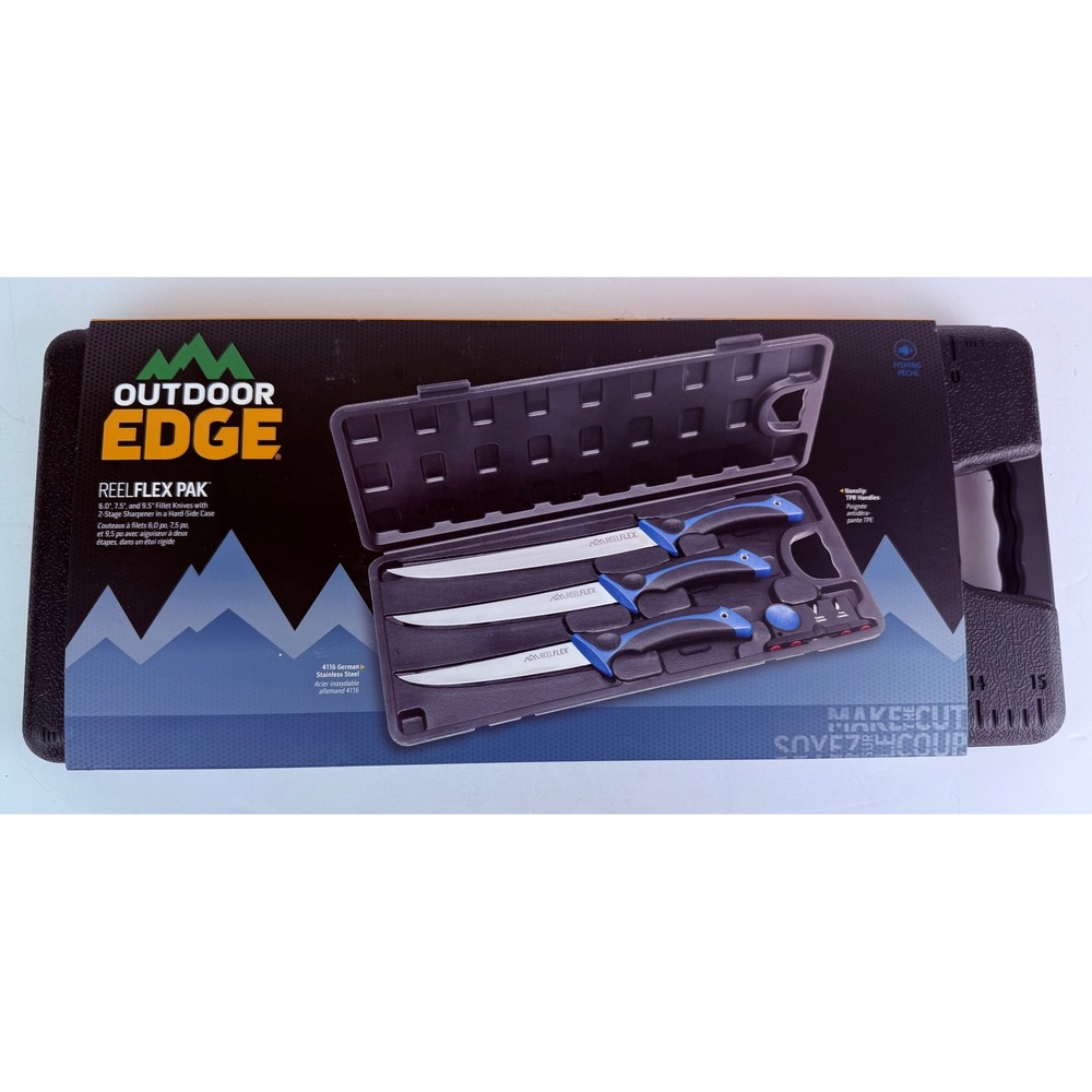 Outdoor Edge ReelFlex Pak RFP-6‎ 3 Fishing Fillet Knives w/Sharpener Hard Case